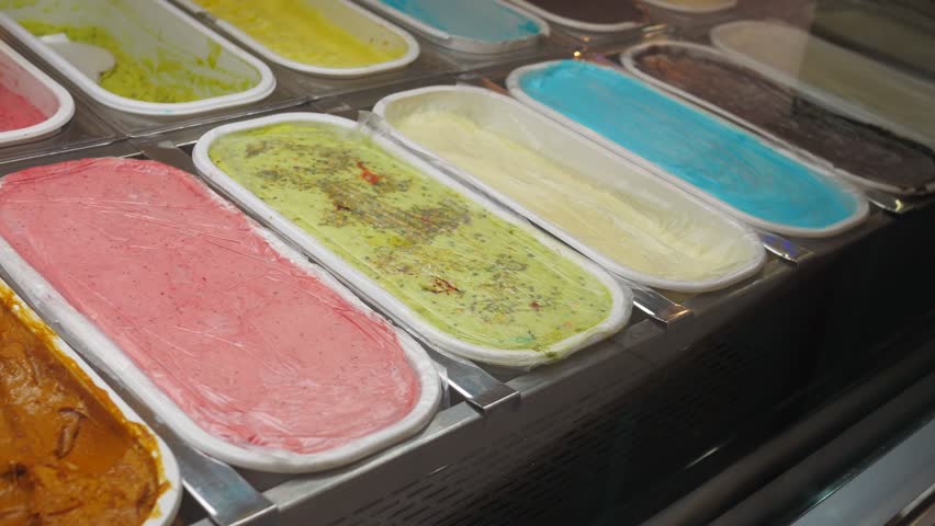 chocolate, vanila and orange favor of ice cream display for sale 