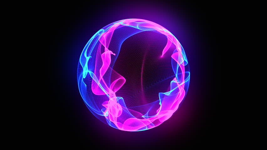 Glowing rotating particle neon 3d sphere in the Universe.  Virtual assistant animation. Energy orb. Technology, science, engineering and artificial intelligence background. Pink and blue. 4k loop. Royalty-Free Stock Footage #1106780741