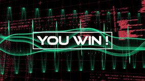 Animation of you win text over mesh network of connection and programming language. Digitally generated, arcade, video game, competition, coding, globalization, computing, technology, achievement. - Powered by Shutterstock - Get 15% off with code: PIKWIZARD15