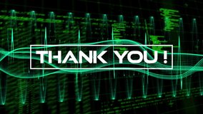 Animation of thank you text over mesh network of connection and programming language. Digitally generated, coding, globalization, computing, technology, gratitude, appreciation and message concept. - Powered by Shutterstock - Get 15% off with code: PIKWIZARD15