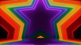 3d animation, abstract colorful star background with rainbow color neon glowing lines and reflection floor. Seamless loop - Powered by Shutterstock - Get 15% off with code: PIKWIZARD15