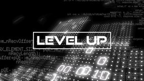 Animation of level up text over programming language and binary codes. Digitally generated, arcade, video game, competition, coding, computing, data processing, futuristic and technology. - Powered by Shutterstock - Get 15% off with code: PIKWIZARD15