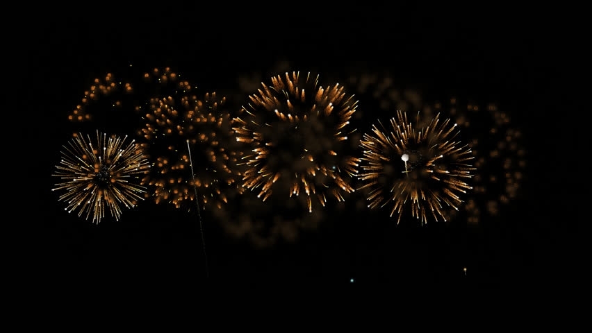 Fireworks background. abstract golden shining glowing fireworks show. Isolated transparent background, Alpha channel ready.