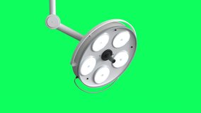 3d rendering surgery lights or medical lamps isolated on green screen 4k footage