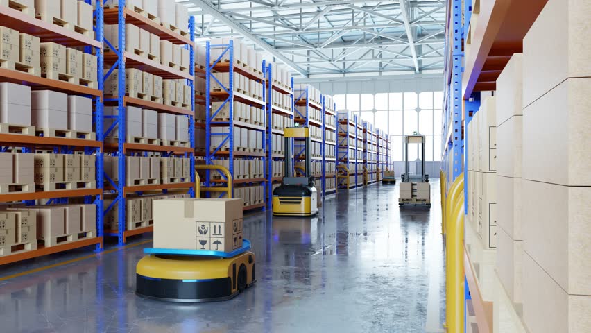 An army of robots efficiently sorting hundreds of parcels per hour(Automated guided vehicle) AGV.3d rendering Royalty-Free Stock Footage #1106798449