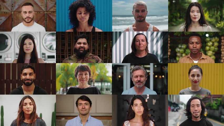 Portraits of Happy People Looking at Camera in One Footage. Beautiful Faces of Young Women and Adult Men in Series Footage. Great Montage of Optimistic Multinational Inspiration and Community Unity | Shutterstock HD Video #1106805421
