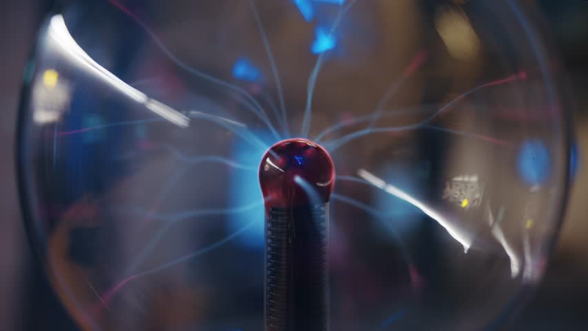 glass plasma tesla ball with electricity beams inside Royalty-Free Stock Footage #1106818537