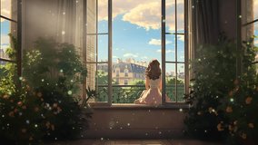 This video is a beautiful and thought-provoking look at an anime girl reflecting on the world outside her window. The girl is alone, and she seems to be lost in thought. 