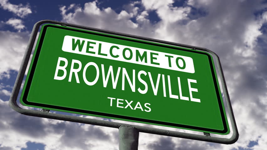 Welcome to Brownsville, Texas. USA City Road Sign Close Up Realistic 3d Animation Royalty-Free Stock Footage #1106819891