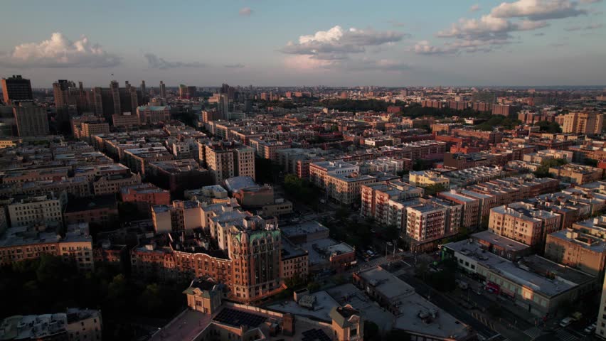Aerial view of uptown Manhattan, NYC. Washington Heights and Harlem, 4K