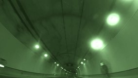 Driving inside a tunnel. Night Vision. Time Lapse. Loop