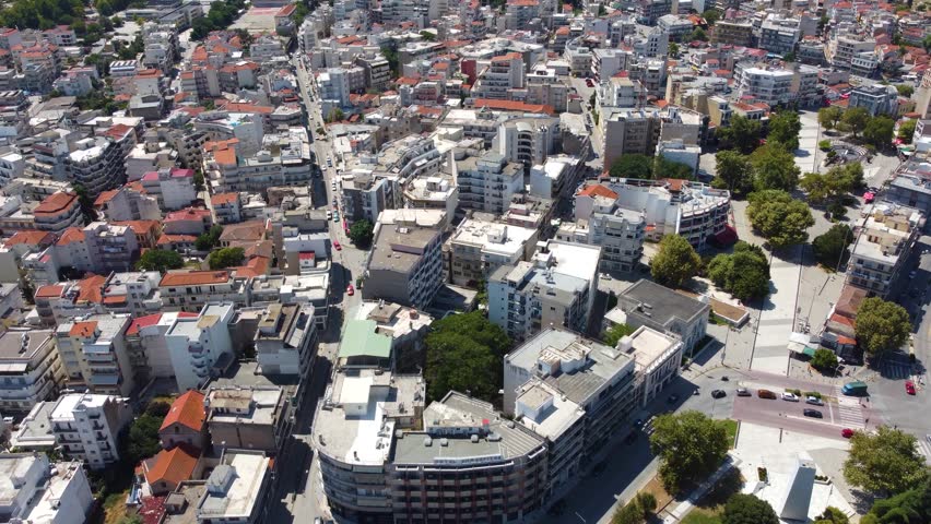 Greece Komotini city square aerial shot