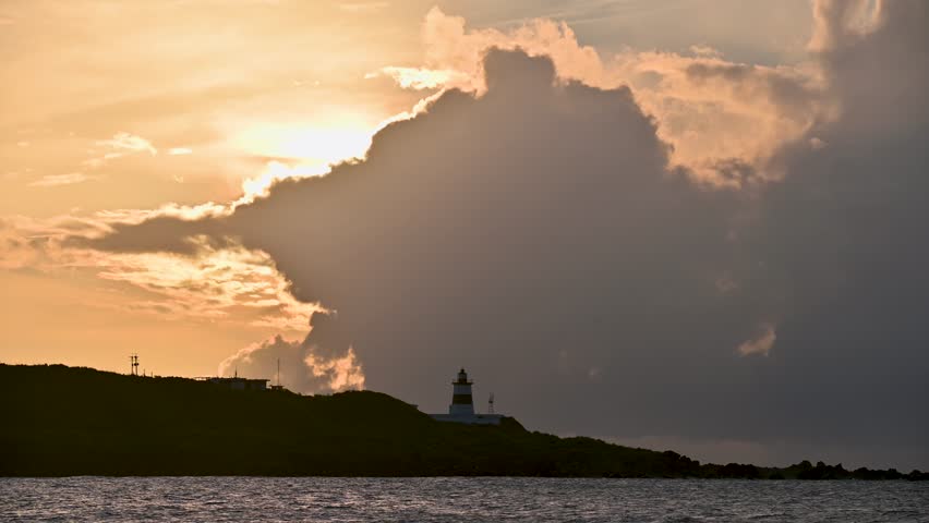 Before the typhoon comes, the seaside is covered with changing clouds. The Fugui Cape Lighthouse in Shimen. Taiwan