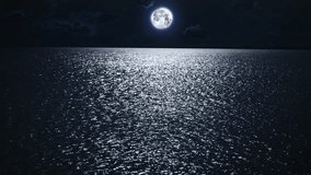 Beautiful and mystical night scene. The full moon hangs over the night surface of the river. The river reflects the light of the moon, and creates a glare. - Powered by Shutterstock - Get 15% off with code: PIKWIZARD15