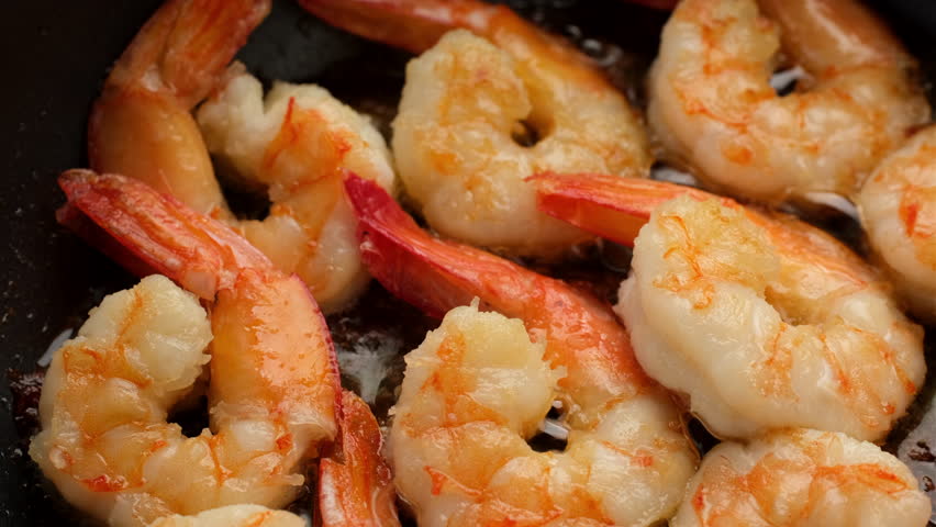 Shrimps fried in oil pan, close up Royalty-Free Stock Footage #1106836147