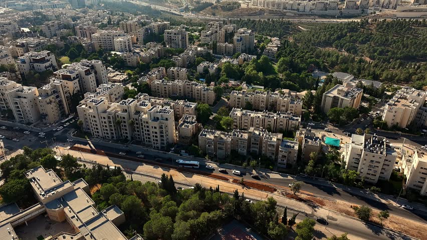 Flying above Jerusalem Ammunition hill, aerial drone view 4k
