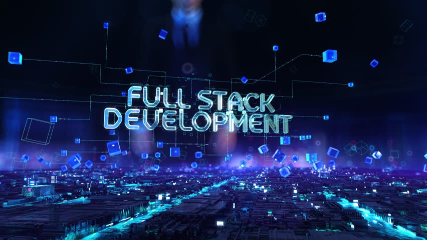 Full Stack Development - businessman working with virtual reality at office.