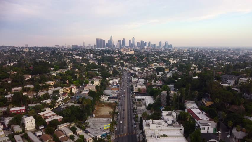 Wide angle establishing drone shot residential suburbs of Los Angeles Royalty-Free Stock Footage #1106845961