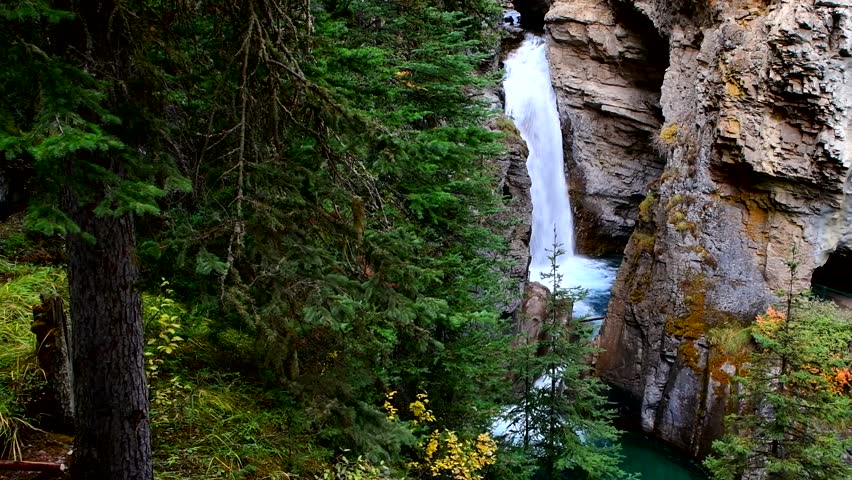 Johnston Canyon Falls in Banff National Park, Canadian Rockies, Alberta, Canada Royalty-Free Stock Footage #1106846005