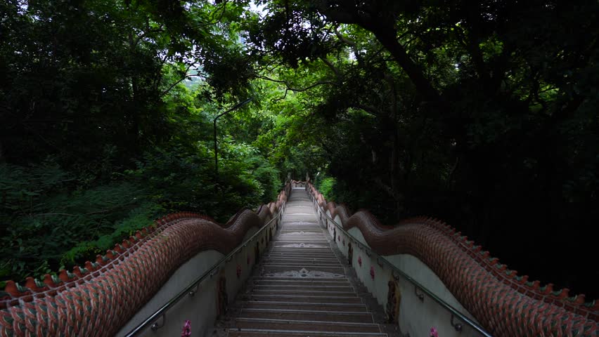 Stairs down steep hill with Thai pattern Royalty-Free Stock Footage #1106853391
