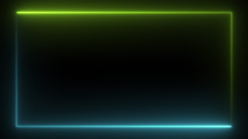 A duo of green and cyan rectangles, neon color hues flowing counterclockwise, create a frame over a dark background. Seamless slow vaporwave animation.