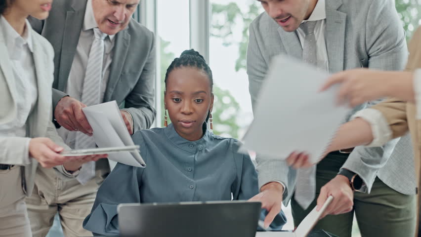 Business, headache and woman with stress, multitasking or workflow crisis with chaos, burnout or pressure from team. Migraine, female person or manager with anxiety, overworked or deadline with audit | Shutterstock HD Video #1106870387
