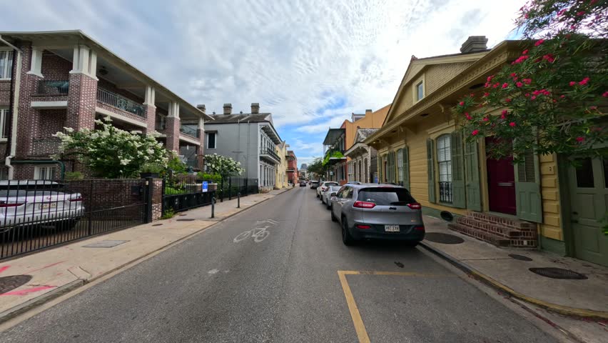 Driving tour through streets of French Quarter New Orleans LA USA circa 2023