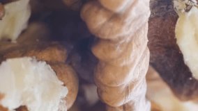 Macro video of shelled walnuts, healthy eating. Vertical video