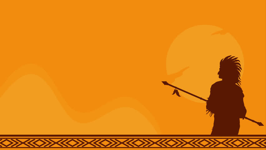 animation of native american day footage background design with 
with silhouettes of Native American tribesmen carrying spears