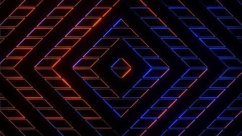 Orange and Blue Abstract Neon Glowing Sci-Fi Cyberpunk Patterns Background VJ Loop Animation in 4K Adlı Stok Video