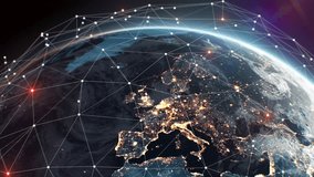 Planet Earth with Network Grid Moving Over Surface Looped 3d Animation Space View. Abstract Working Global Digital Connections Over the Rotating World Seamless. Business and Technology Concept 4k.  - Powered by Shutterstock - Get 15% off with code: PIKWIZARD15