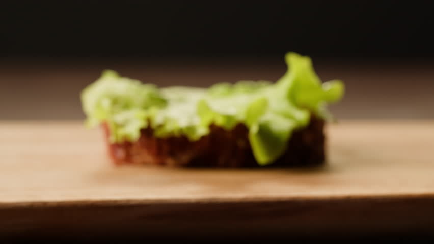 Delicious Ham, Salami, Cheese and Vegetables Sandwiches on Toasted Whole Grain Bread, chef cooking morning sandwich.