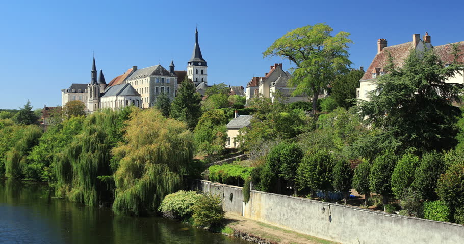 The town of Saint Gaultier on the banks of the river Creuse in Indre, France.