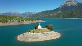 Chapel on Lake in France,