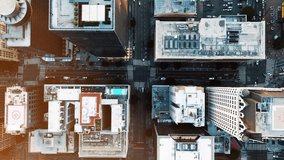 Aerial birds eye overhead top down view of tall office of apartment buildings. Aerial view of the Financial District in Downtown Los Angeles, California. Aerial vertical, vertical video background.  - Powered by Shutterstock - Get 15% off with code: PIKWIZARD15