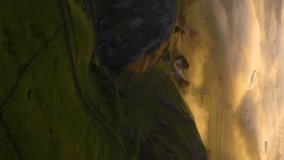 Aerial clip of rolling countryside of the Usk Valley, Brecon Beacons National Park. Aerial vertical, vertical video background.