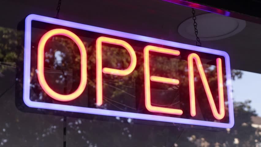 Illuminated Neon Open Sign Store Front Shop Business Window Royalty-Free Stock Footage #1106913933
