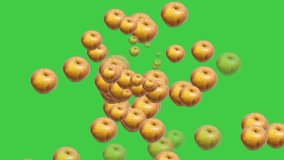 Animated video of apples scattered on a green background.