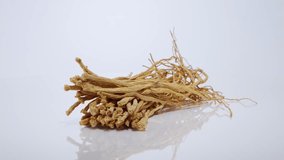 On a white background are roots of pilose asiabell, a traditional medicine widely used in oriental medicine, which helps Improve health and improve resistance, beneficial for the circulatory