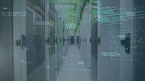 Animation of binary codes over changing numbers and computer language over server room. Digital composite, multiple exposure, business, growth, coding, networking and technology concept. - Powered by Shutterstock - Get 15% off with code: PIKWIZARD15