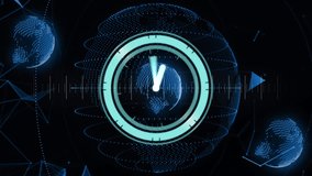Animation of digital clock over connected dots and globes against black background. Digitally generated, hologram, illustration, illuminated, communication, time, abstract and globalization concept. - Powered by Shutterstock - Get 15% off with code: PIKWIZARD15