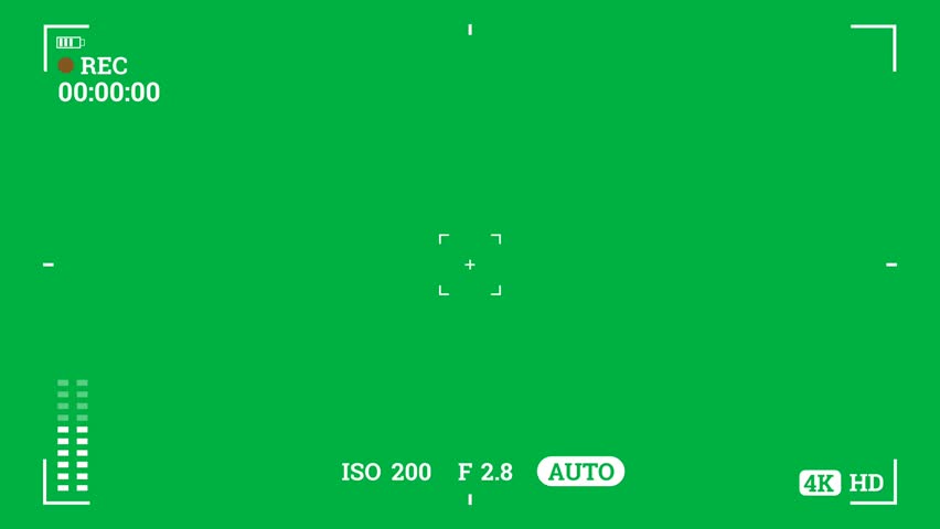 video recording in camera animation with time and sound effect on green screen. seamless video recording.