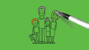 draw sweet family of four person like mother, father, son and lovely daughter hold toy stand joining together with black outline on abstract green screen background
 - Powered by Shutterstock - Get 15% off with code: PIKWIZARD15