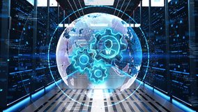 Automation Icon Moving Through Rack Servers in Data Center. Concept of Automation Software background. IOT and Automation concept. Digital binary data and streaming digital code. 3D Illustration - Powered by Shutterstock - Get 15% off with code: PIKWIZARD15