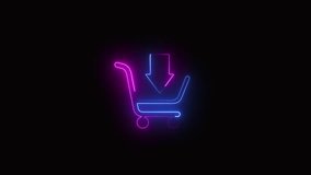 Glow colorful lines shopping cart icon isolated on black background Online Buying Ideas Flashing bogie wheel animation, flashing rainbow neon line light Motion Graphics