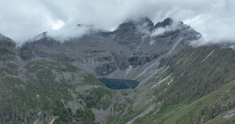 Aerial footage of beautiful  mountains and lake in Tibet, China