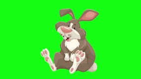 Cartoon sitting Rabbit idle animation video on the green screen background