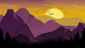 Mountain and sun vector animation