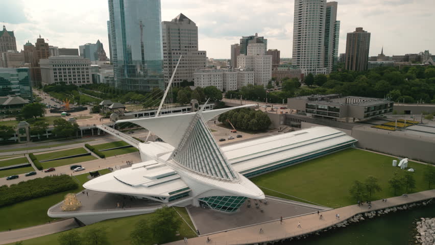 Milwaukee city, Michigan lake shoreline. Milwaukee, Wisconsin, USA. Aerial shot