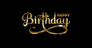 Happy Birthday Handwritten Animated Text in gold color and alpha matte. Great for birthday wishes or opening videos for greetings on special days. Transparent background